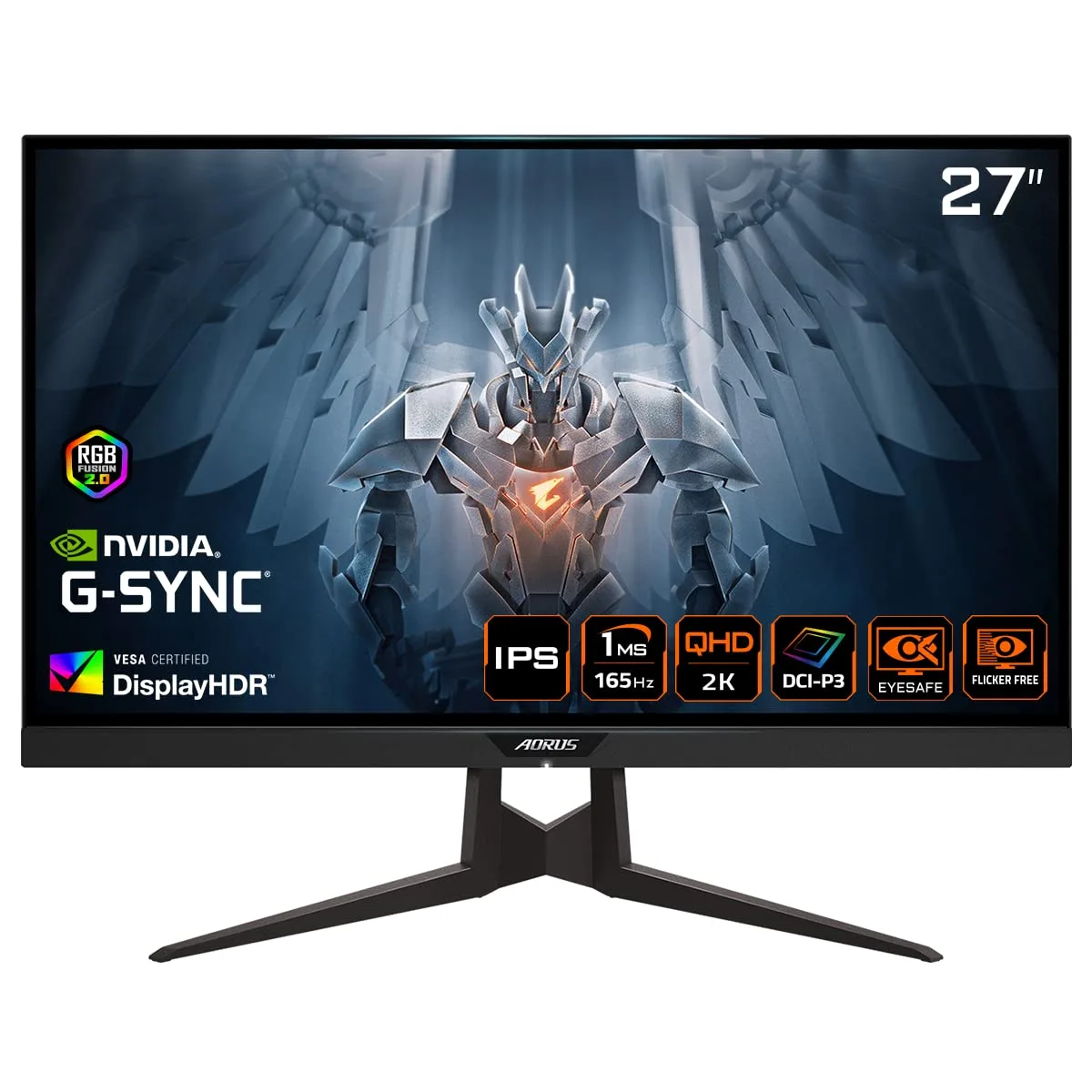 GIGABYTE Aorus Fi27Q 27-inch QHD Gaming Monitor with 165Hz refresh rate, IPS panel, and G-Sync/FreeSync compatibility for smooth gameplay.