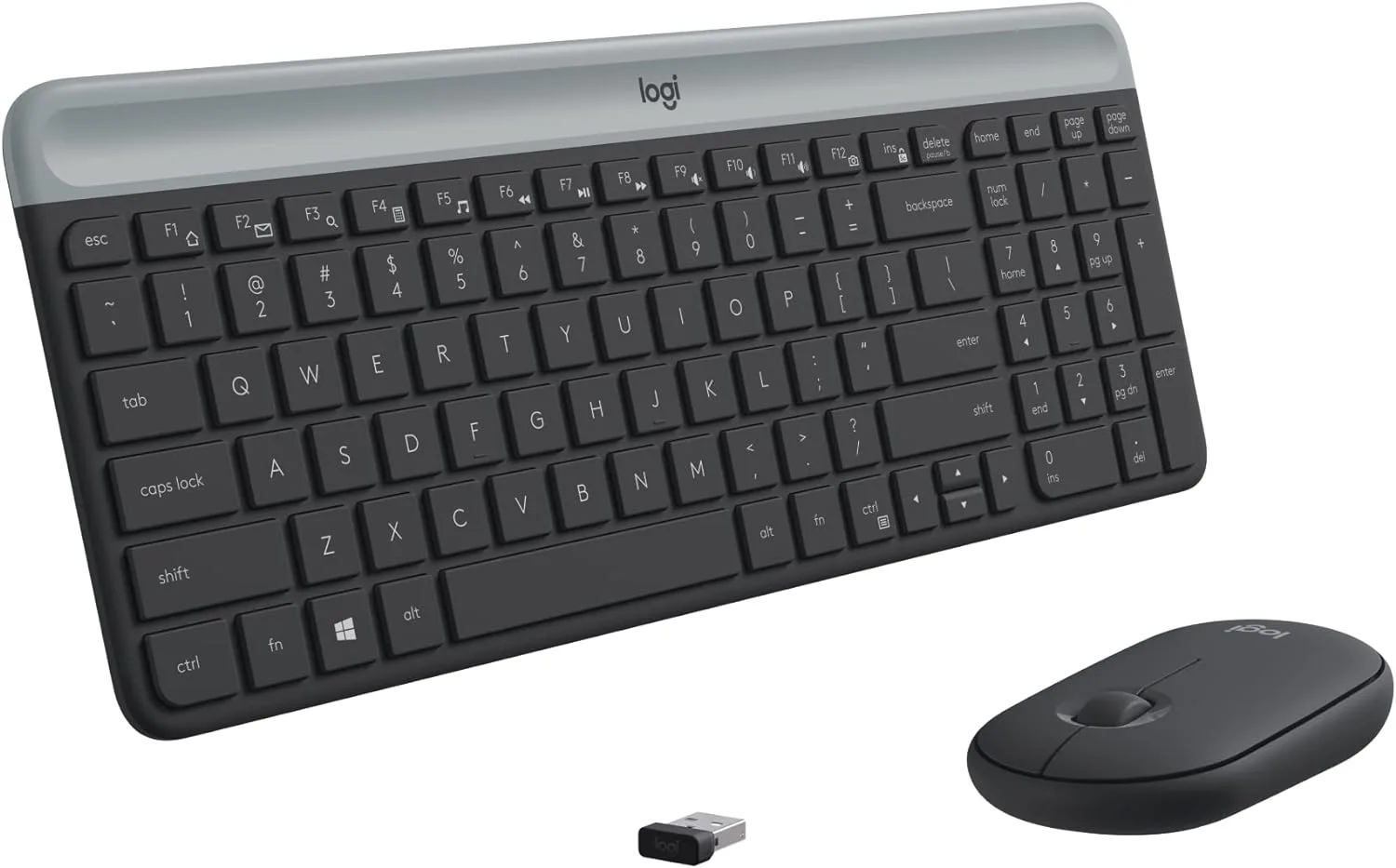 Logitech MK470 Slim Wireless Keyboard and Mouse Combo with ultra-quiet keys and compact design.