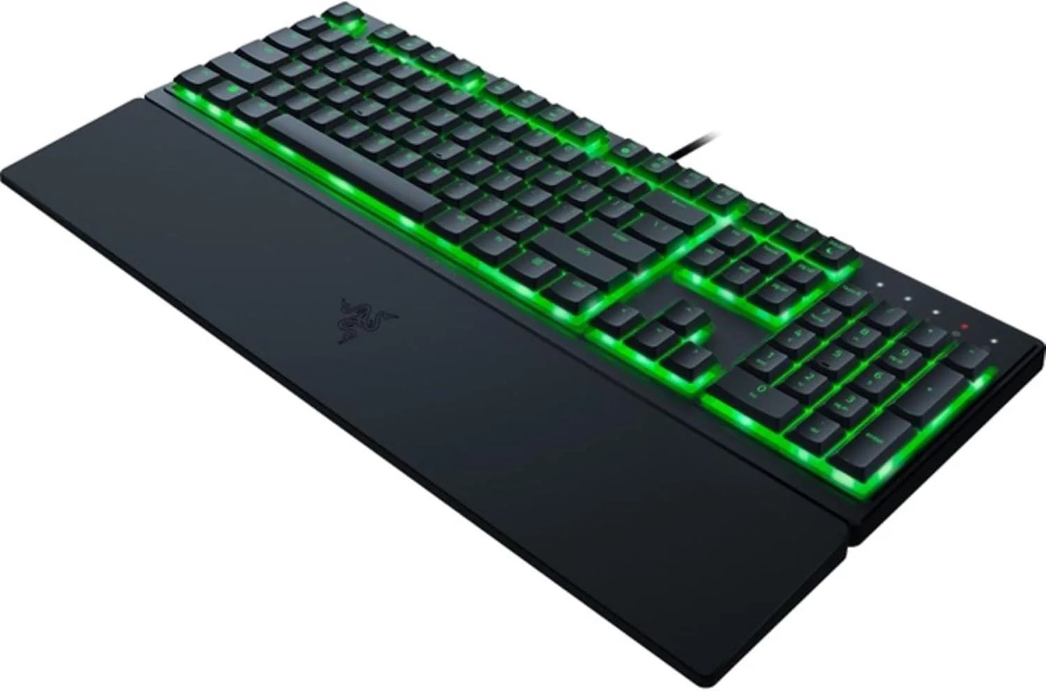 Razer Ornata V3 X Gaming Keyboard with silent membrane switches, RGB lighting, and ergonomic wrist rest.